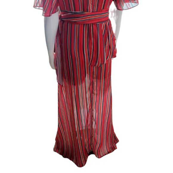 Women's Stripped Red, Yellow and Green Romper with Skirt - Picture 5 of 9